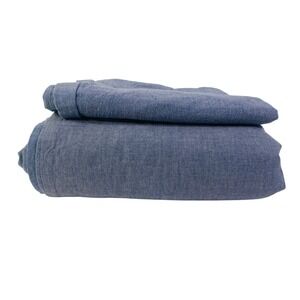 Eikei Chambray Full Duvet Cover Set Bedding Blue Button Closure Casual 82x90"